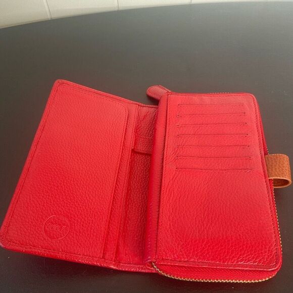 Red Hat Ladies Society Pebbled Leather Wallet Red Zip Around Purple Interior - Picture 3 of 9